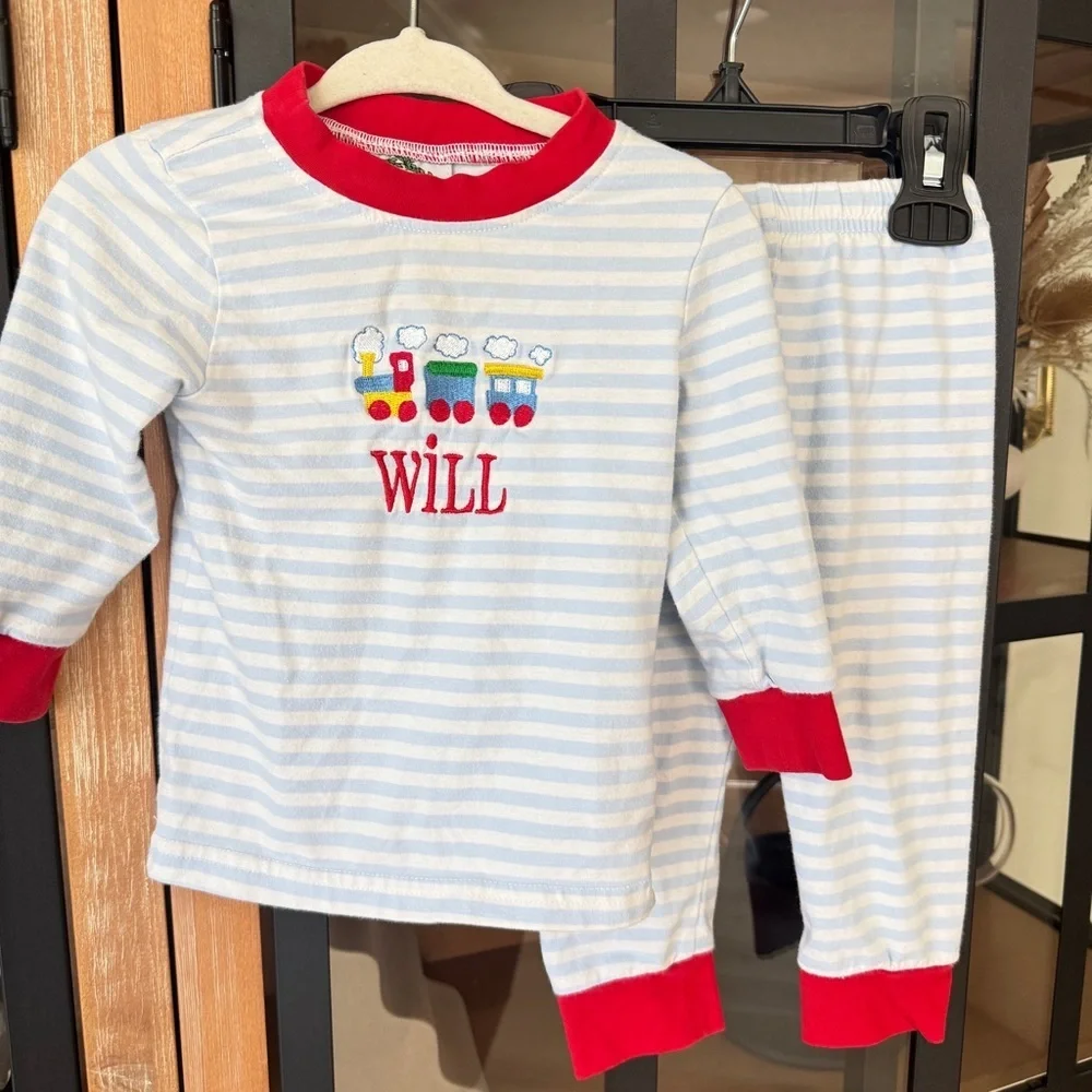 Will monogrammed set Cecil & Lou pajamas long sleeve tee pants train embroidered